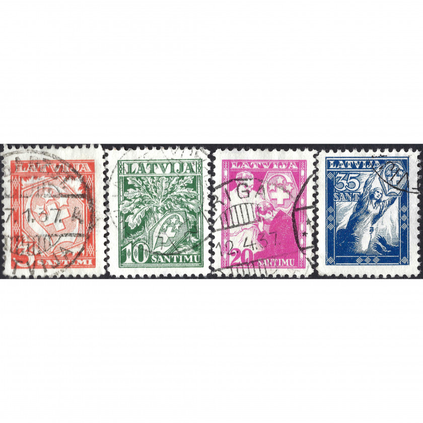 1934, Latvia, 3s-35s, Solovjovs #235-#238, Litogrāfija, Ar zīmogu, P11½