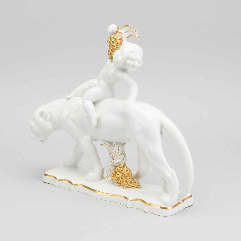 Porcelain figure "Putti on a panther"
