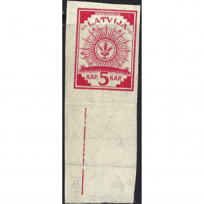 1918, Латвия, 5k, Соловьев #1, Литография, Бе...