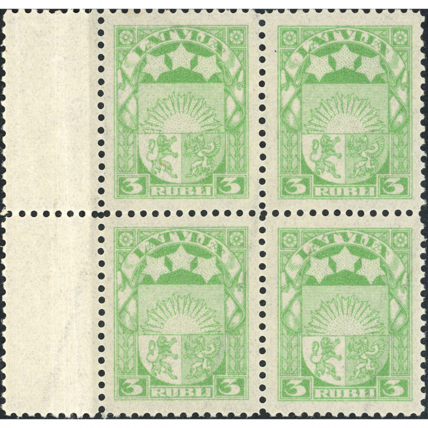 1921, Latvia, 3Rub, Solovyov #73 / Michel #80, Lithographed, Wmk, P11.5