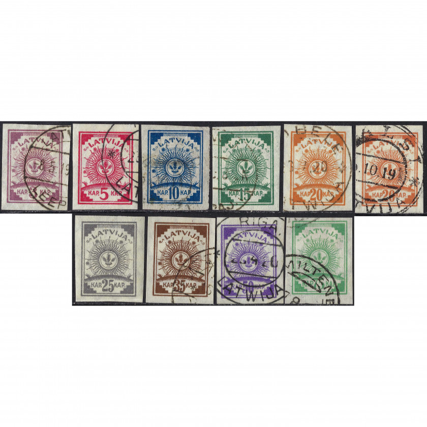 1919, Latvia, 3k-75k, Solovyov #14-#22, Lithographed, Wmk