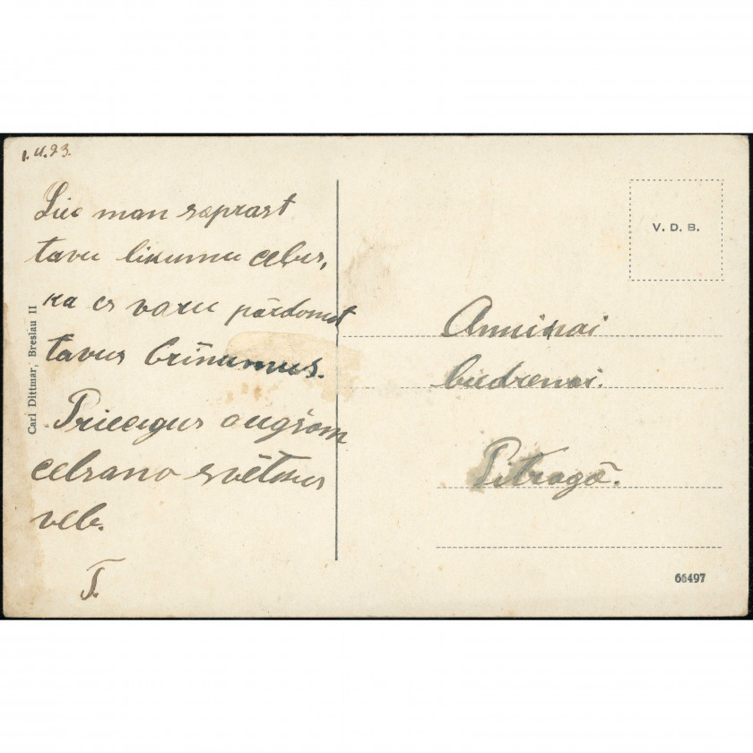 Izdevējs Carl Dittmar (Breslava): Rīga, Bastejkalns (An der Bastei). Lieldienu sveiciens uz Pitragu (1923. g.)