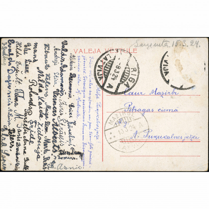 Vintage Postcard (Riga, 1924): Elizabetes Street (Elisabetes ielā). Mailed to Pitrags, Multiple Signatures