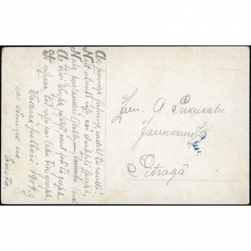 Printed in Germany Publisher (Art Postcard): Pastoral Landscape, Thatched Roof House. Handwritten letter to Pitrags (1919)