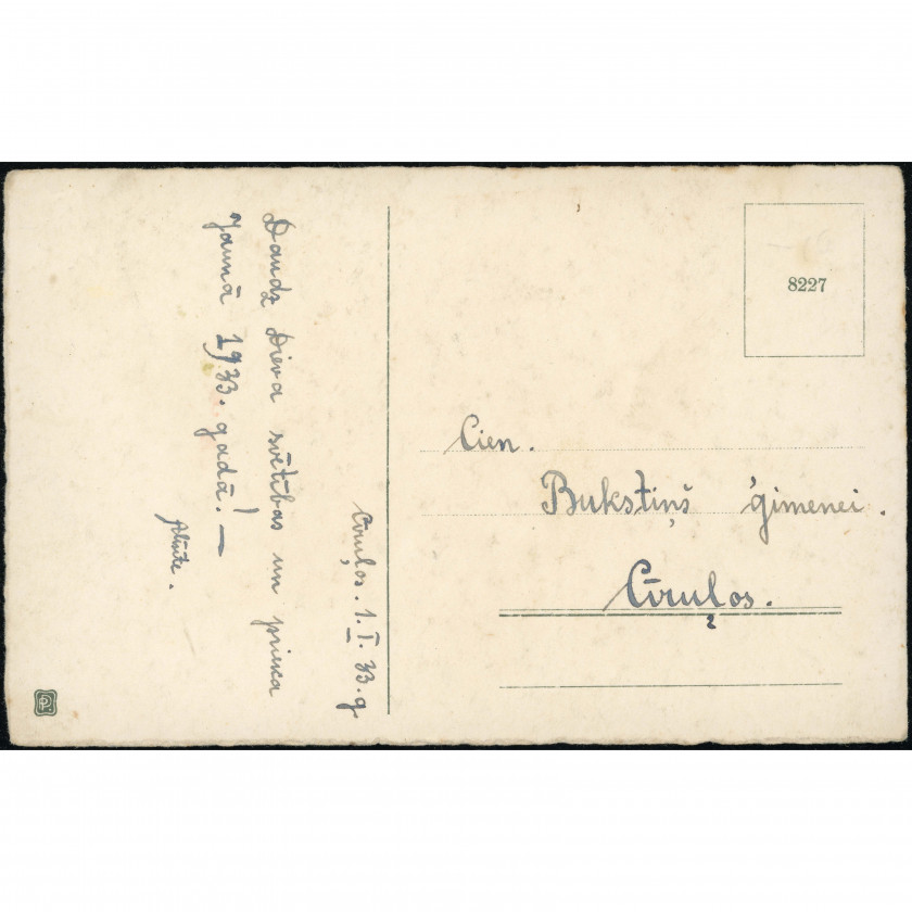 Izdevējs PP (Apsveikuma atklātne): Mušmire un āboliņš. Ar roku rakstīta vēstule uz Cīruļiem (1933. g.)