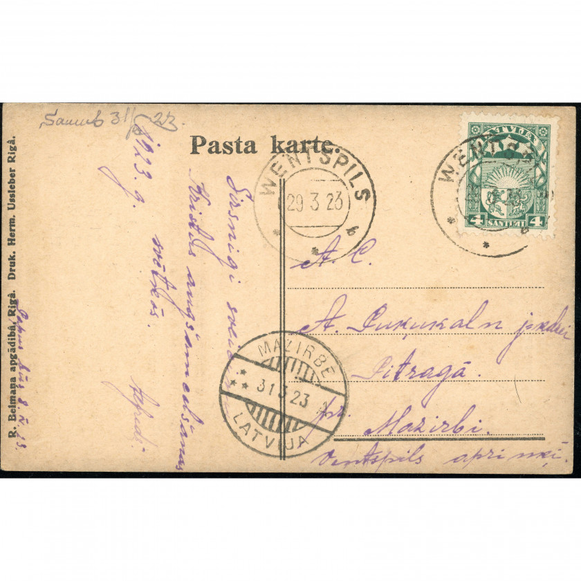 R. Belmanis Publisher (Easter Postcard): Angel with a bell. Mailed in 1923 (Pitrags)