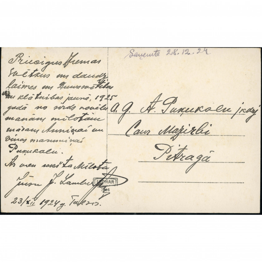 Religious Postcard on Leonar photo paper: Isaiah 41:10. Sent from Talsi to Pitrags (1924)