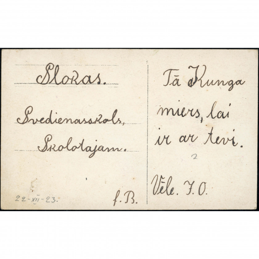 Unknown Publisher (Birthday Postcard): Oval landscape vignette, purple flowers, and birthday poem. Dated 1923 (Sloka)