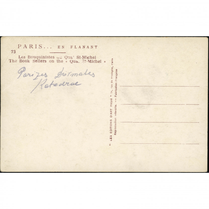 Parīze (Senmišela krastmala un Dievmātes katedrāle, Francija), gads: 1920.-1930. gadi, izdevējs: Les Editions d'Art Yvon (Parīze).