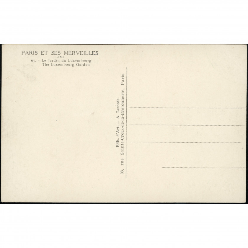 Paris (Luxembourg Garden, France), year: 1910s–1920s, publisher: A. Leconte (Paris).