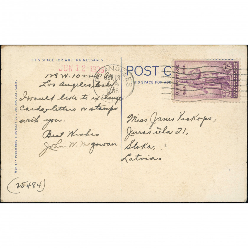 Hollywood (Los Angeles, California, USA), year printed: 1931, year mailed: 1936, publisher: Western Publishing & Novelty Co.