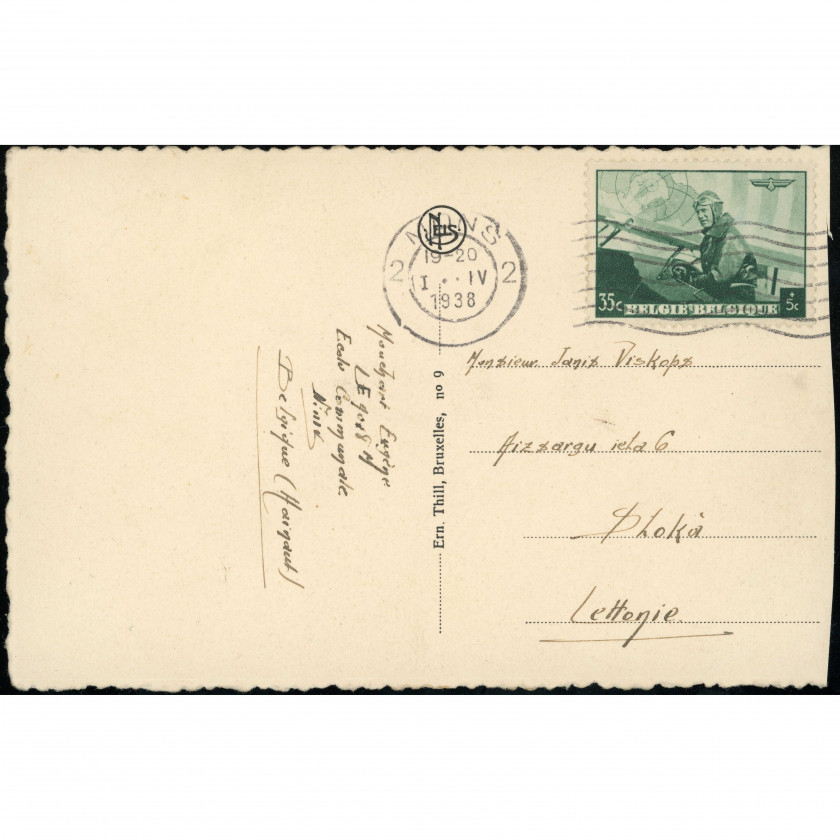 Mons (Rue d'Havré and St. Nicolas Church, Belgium), year mailed: April 1, 1938, publisher: Ern. Thill / NELS (Brussels).
