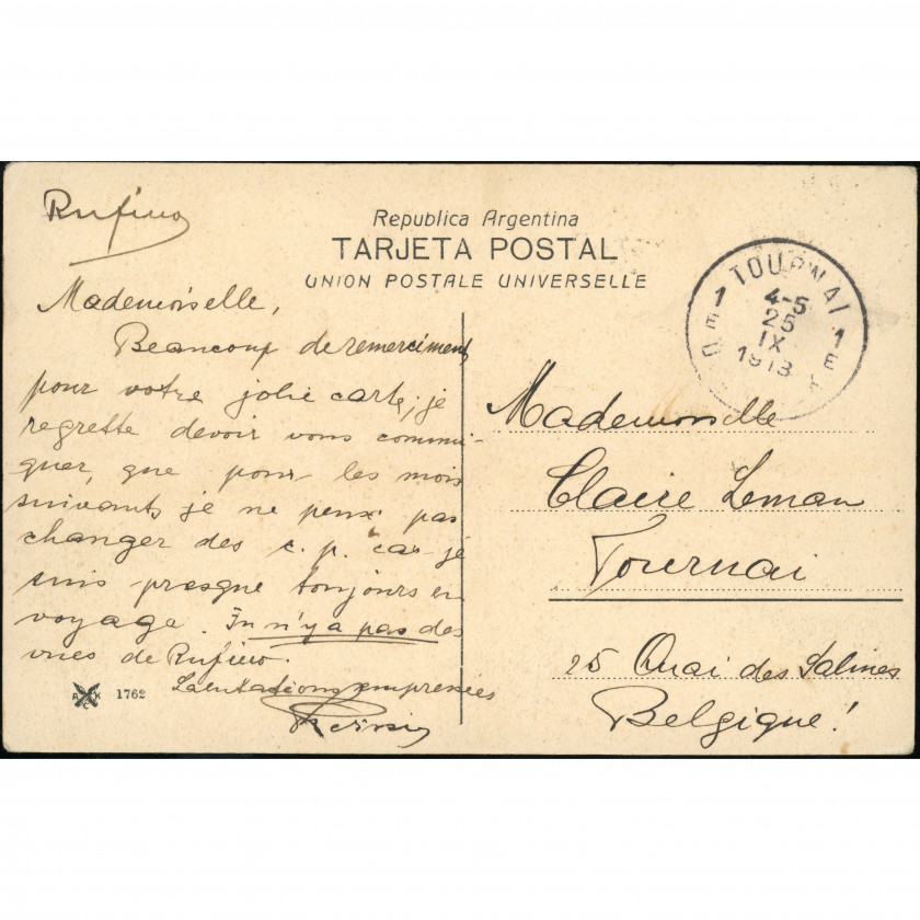 Mendosa (Kačeutas termālie avoti, Argentīna), saņemšanas datums: 1913. gada 25. septembris, izdevējs: logotips A.C.K. (Nr. 1762).
