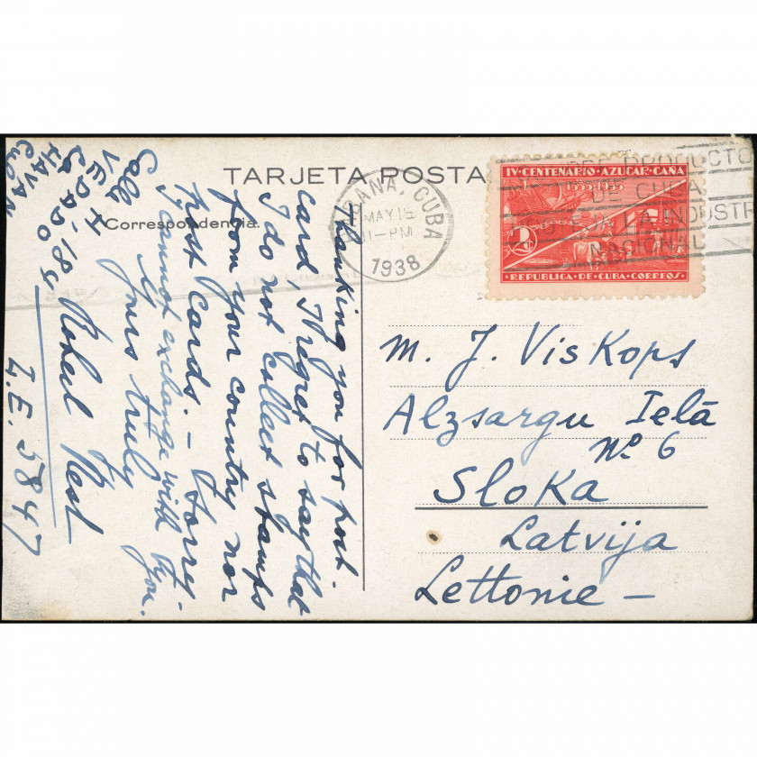 Kuba (Seibas koks), nosūtīšanas datums: 1938. gada 18. maijs, izdevējs: nav norādīts.