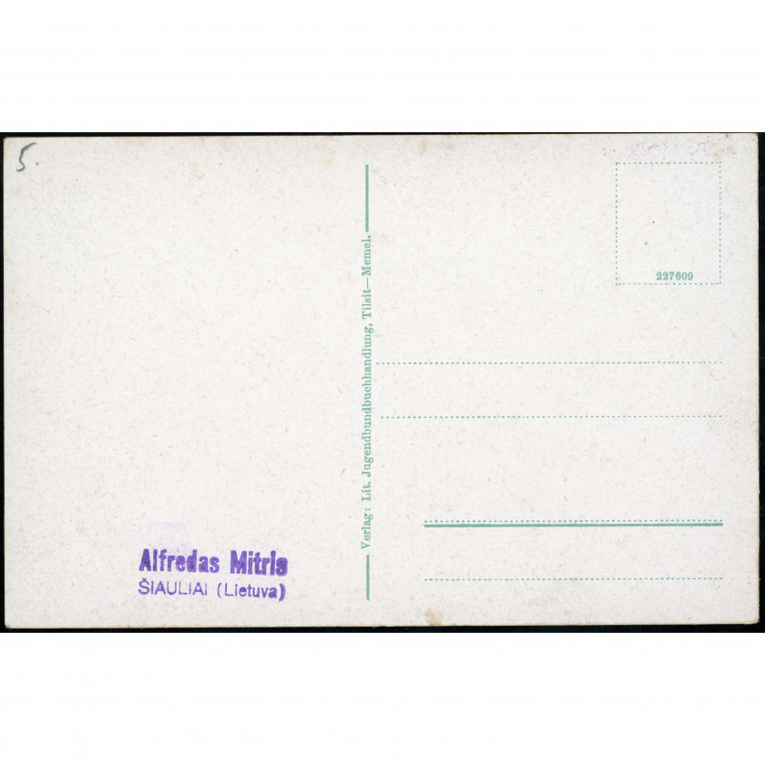 Klaipėda (Memel) (Lithuania) — View near the Exchange Bridge with boats on the Danė River (Partie an der Börsenbrücke), period: 1920s–1930s, publisher: Lit. Jugendbundbuchhandlung, Tilsit—Memel (stamp on the back: Alfredas Mitris, Šiauliai).