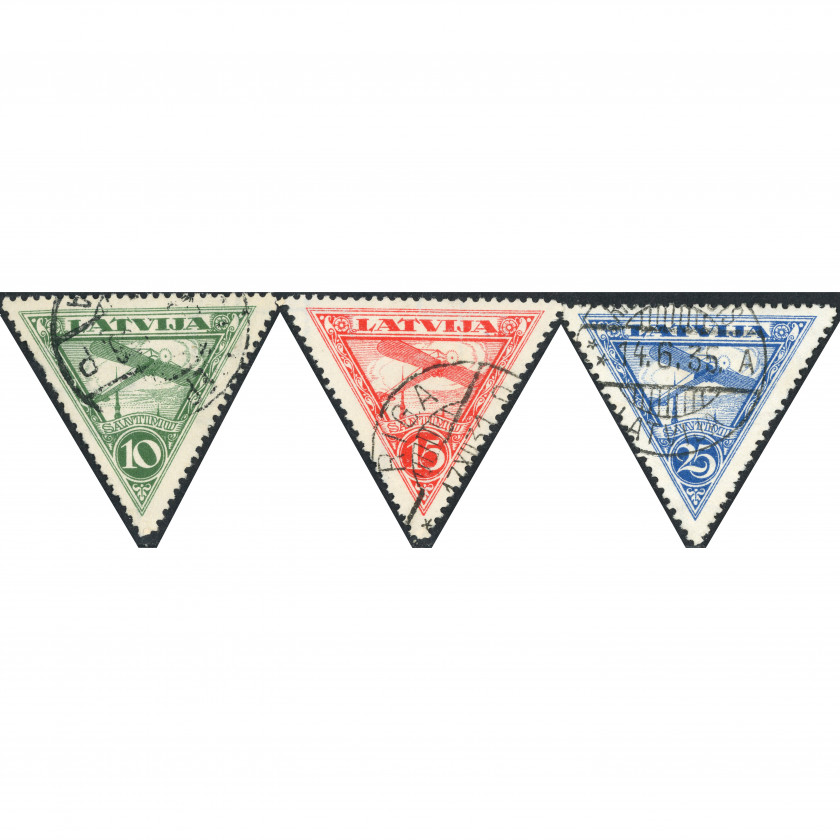 1931, Latvia, 10s-25s, Solovjovs #136-#138 / Michel #177A-#179A, Litogrāfija, Ar zīmogu, P11.5