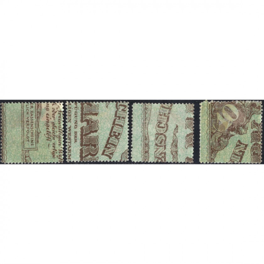 1921, Латвия, 20+10k-1Rub+30k, Соловьев #44B-#47B / Мишель #65z-#68z, Литография, Без ВЗ