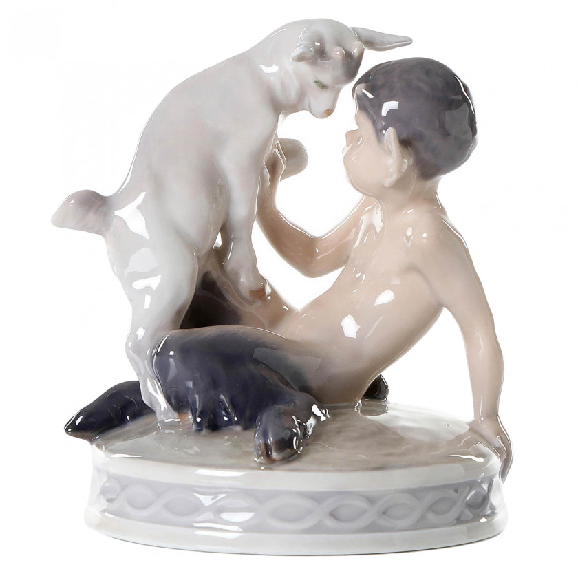 Porcelain figure "Faun with goat"