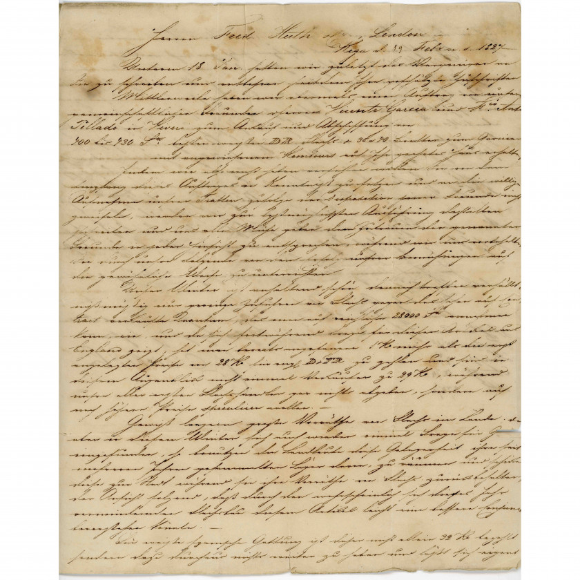1827, Латвия (Российская Империя), Складное коммерческое письмо, отправленное из Риги (Российская Империя) в Лондон