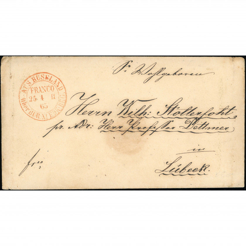 1865, Latvija (Krievijas Impērija), Pasta aploksne nosūtīta no Rīgas uz Lībeku (Vācija)