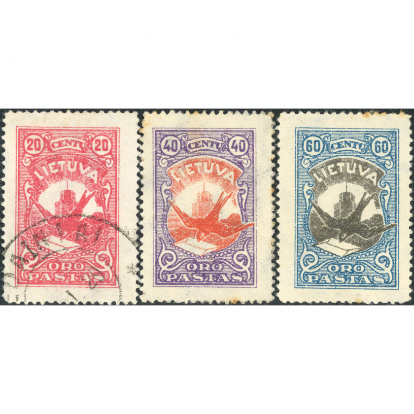 1924, Lithuania, 20c-60c, Solovyov, #230-231 / Michel #243-#245, Lithographed, P11, Wmk