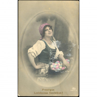 1923, Latvia , Easter Postcard: Hand-Tinted P...
