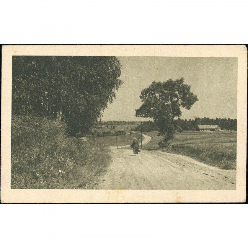 VAPP Mākslas apgāds (Latvijas PSR, 1947): "Latgales skats" (Nr. 144). Tīrs pasts, dzejolis skolniecei Z. Bukstiņai Pūņu skolā