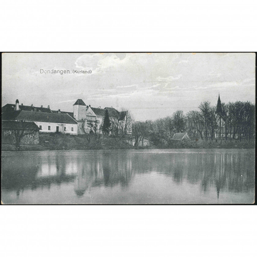 M. Grünwald Publisher (Pre-1917): Dundaga Castle & Church Reflected in Mill Pond (Kurland). Unused