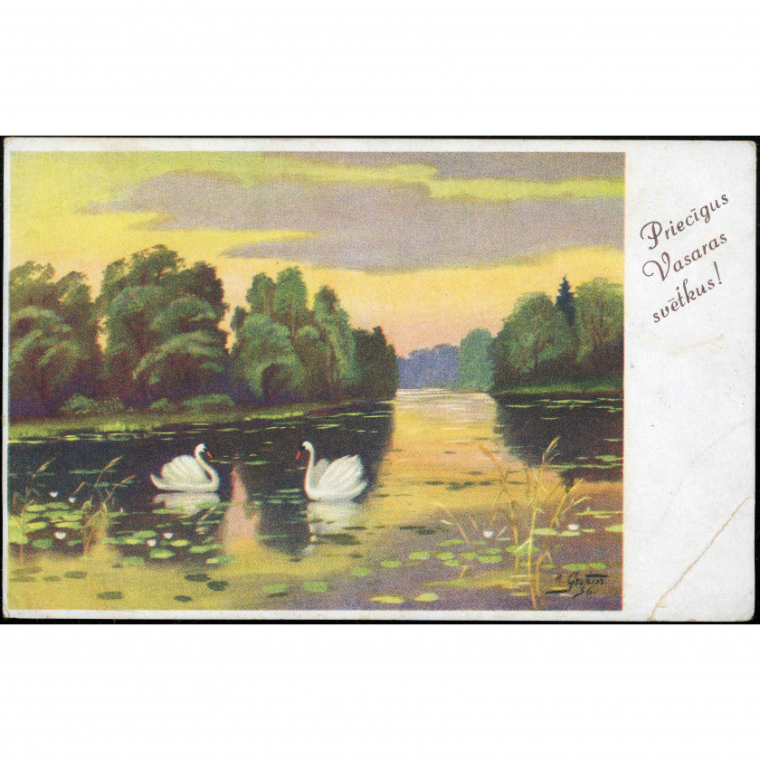 P. Stivriņš Publisher (Art Postcard): H. Grotuss, "Morning Dawn". Handwritten letter (1939)