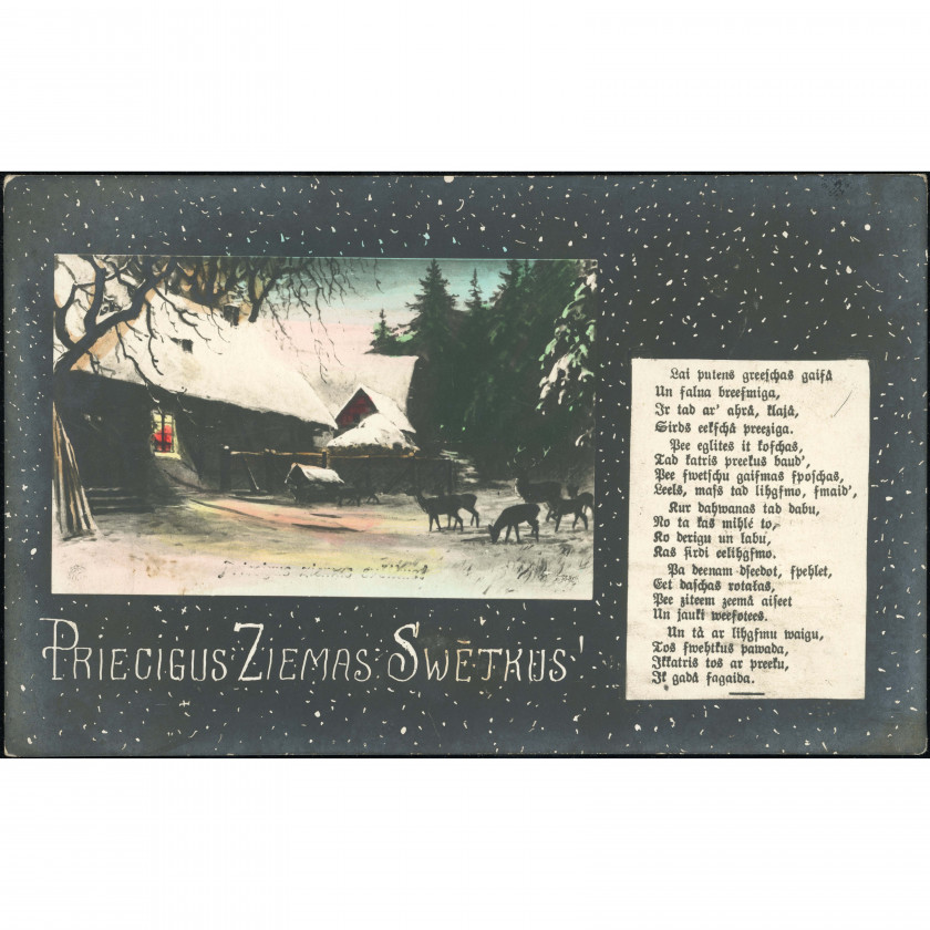Unknown Publisher (Christmas Postcard): Deer by the cottage. Mailed in 1927 (Pitrags)