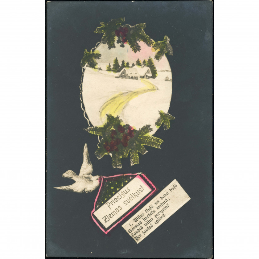 Unknown Publisher (Christmas Postcard): Dove and winter landscape. Hand-delivered in 1925 (Pitrags)