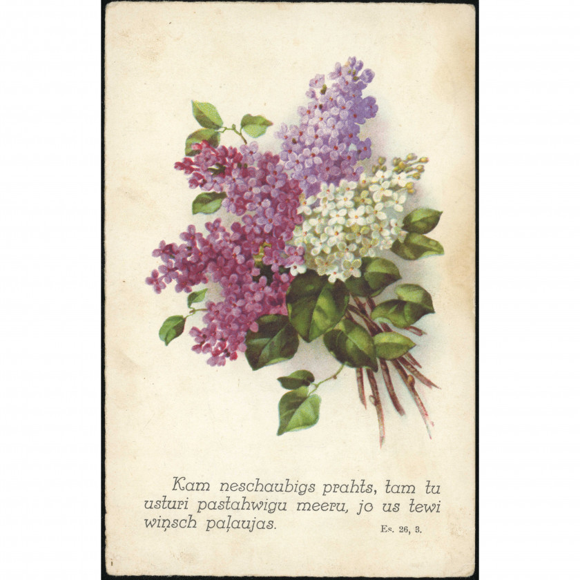 S.J.D. Publisher (Christian Postcard): Lilacs. Mailed to Cīruļi, 1929