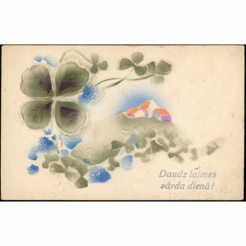 Made in Germany (Clover Postcard). Mailed from Sloka to Riga, 1927