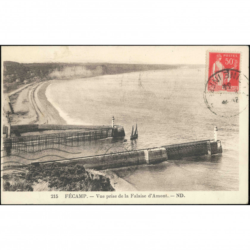 Fécamp (Falaise d'Amont, France), year: 1934 (dated in message), publisher: Lévy et Neurdein Réunis (Paris).