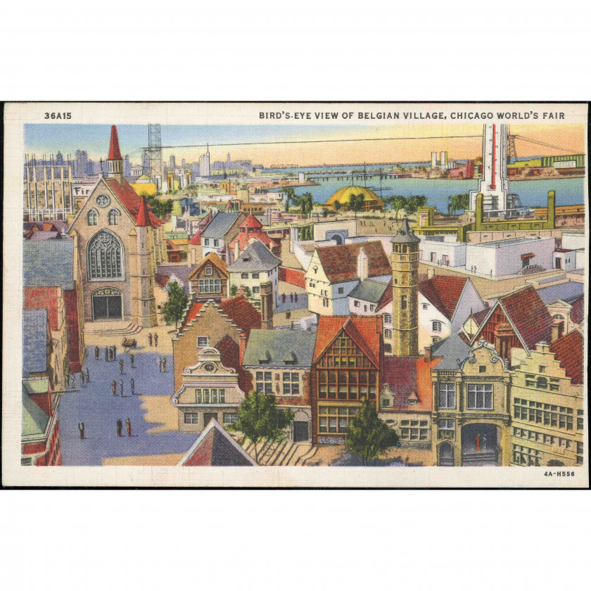 Chicago (Belgian Village, World's Fair, Illinois, USA), year: 1934 (Curt Teich code), publisher: N. Shure Co. / Curt Teich & Co. (Chicago).