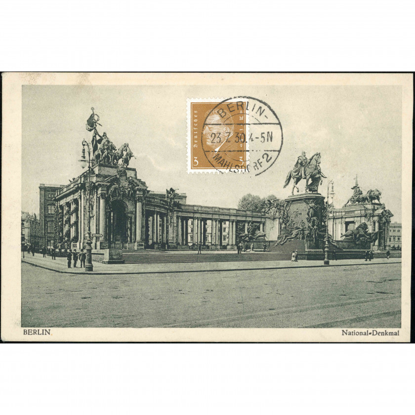 Berlin (The now-destroyed Kaiser Wilhelm National Memorial, Germany), year canceled: July 23, 1930, publisher: Kunstverlag J. Goldiner (Berlin).