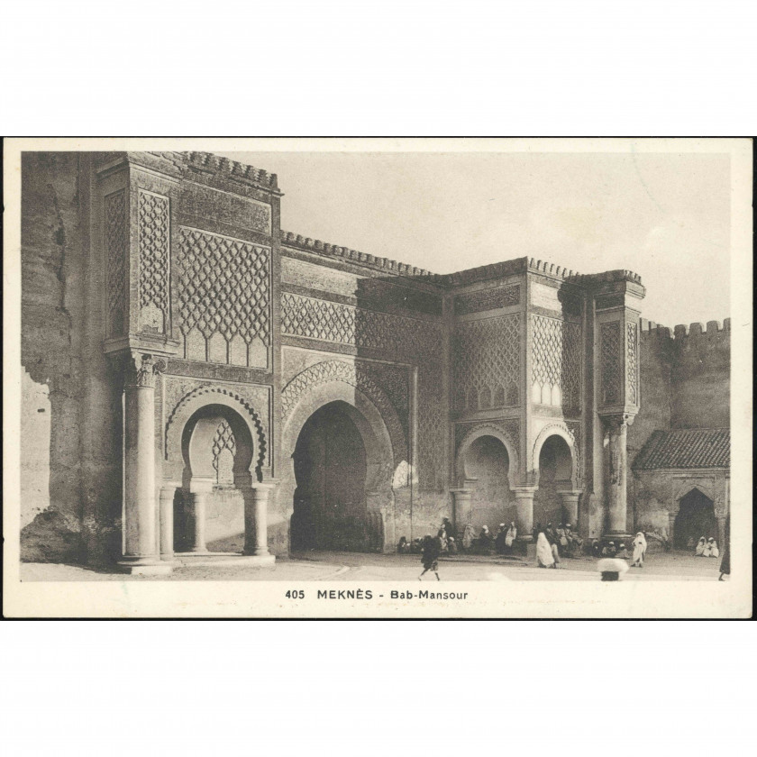 Meknesa (Maroka) — Bab-Mansour vārti, perioda datējums: 1920.–1930. gadi, izdevējs: Edition L.M. (Kasablanka).