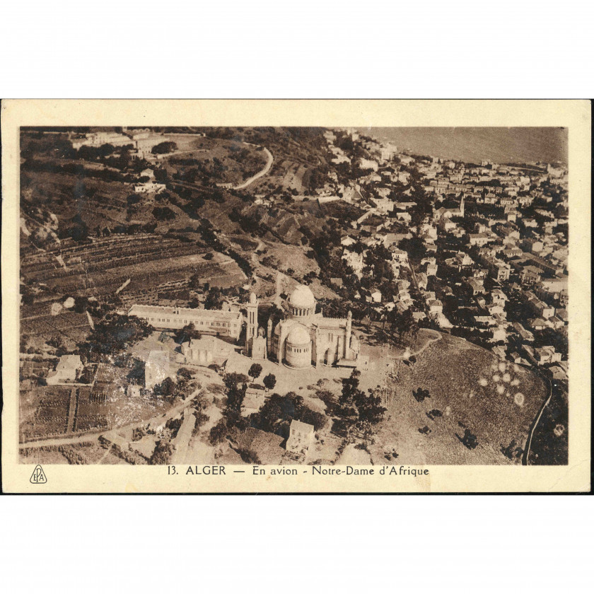 Algiers (Algeria) — Basilica of Notre-Dame d'Afrique (aerial view), period: 1920s–1930s, publisher: Etablissements Photo Albert (Algiers).