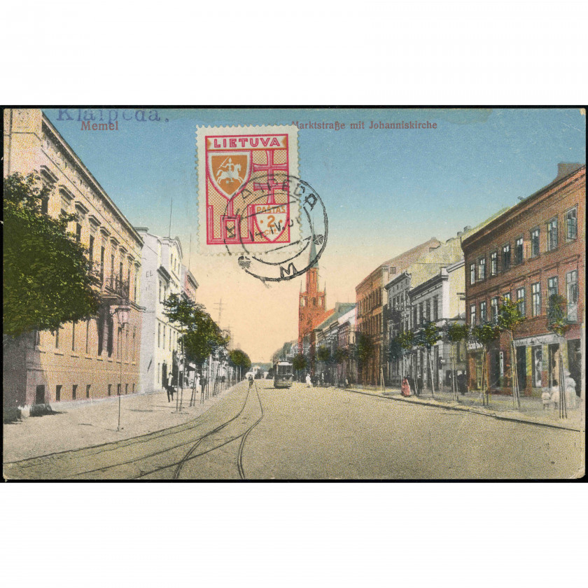 Клайпеда (Мемель) (Литва) — Улица Марктштрассе с кирхой св. Иоанна (Marktstraße mit Johanniskirche), период: 1920-е — 1930-е гг., издатель: Lit. Jugendbundbuchhandlung, Tilsit—Memel