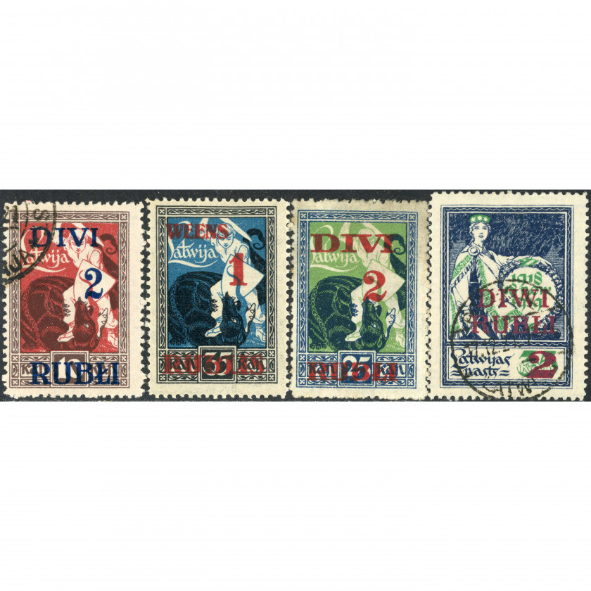 1920, Latvia, 1Rub/35k-2Rub/35k, Solovjovs #51-#54 / Michel #60-#63, Litogrāfija, Bez zīmoga, P11.5