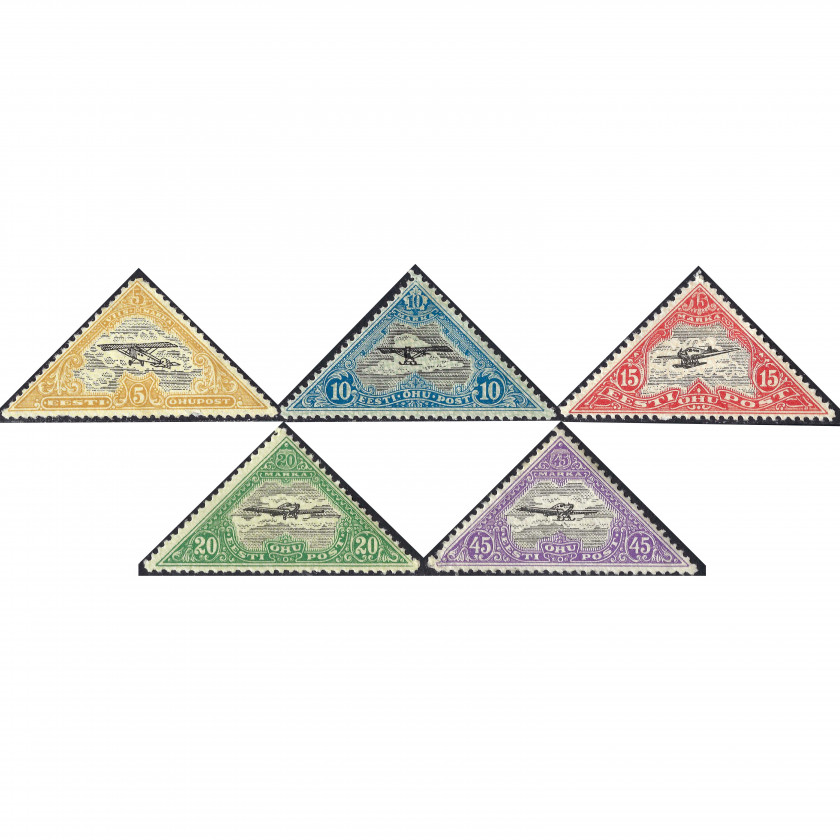 1923, Эстония, 5m-20m, Соловьев #52-#56, Типография, Без ВЗ, P13½, Авиопочта