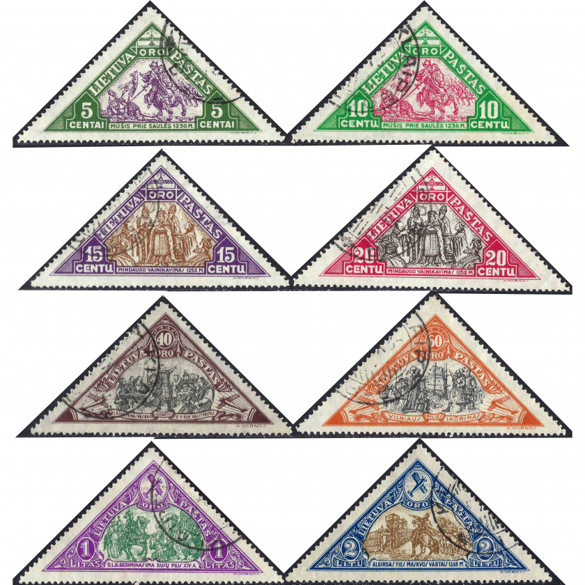 1932, Литва, 5c-2L, Соловьев #335-#342, Литография, ВЗ, P14, Авиапочта