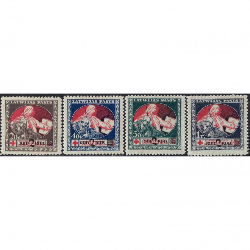 1921, Латвия, 2Rub(20+10k)-2Rub(1Rub+30k), Соловьев #59A-#62A, Литография, Без ВЗ, P11½
