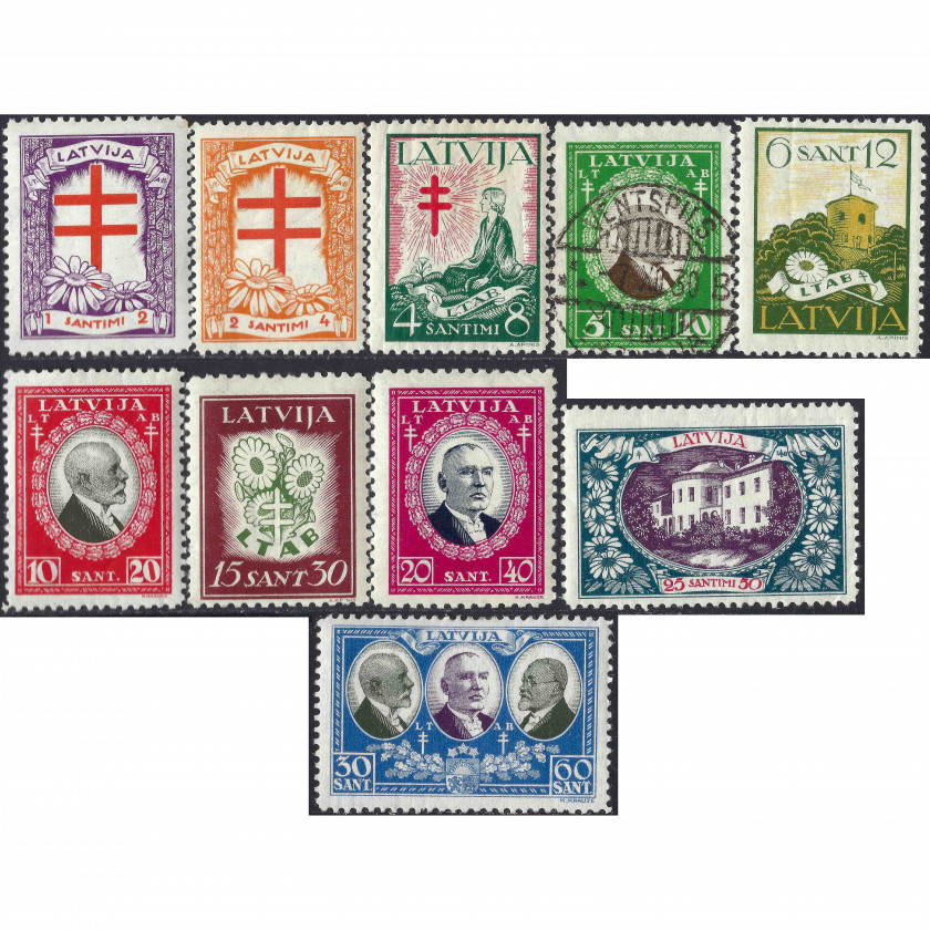 1928, Латвия, 1+2s-30+60s, Соловьев #164-#173, Литография, ВЗ, P10-11½