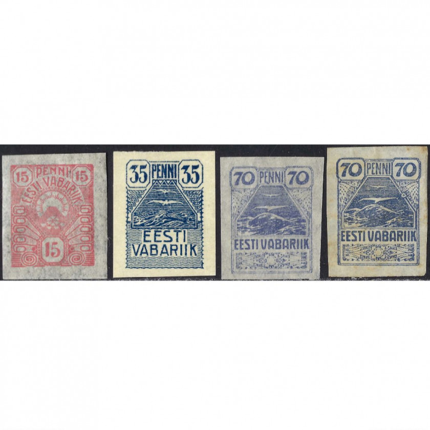 1919, Эстония, 15p-70p, Соловьев #8-#10A, Литография, Без ВЗ