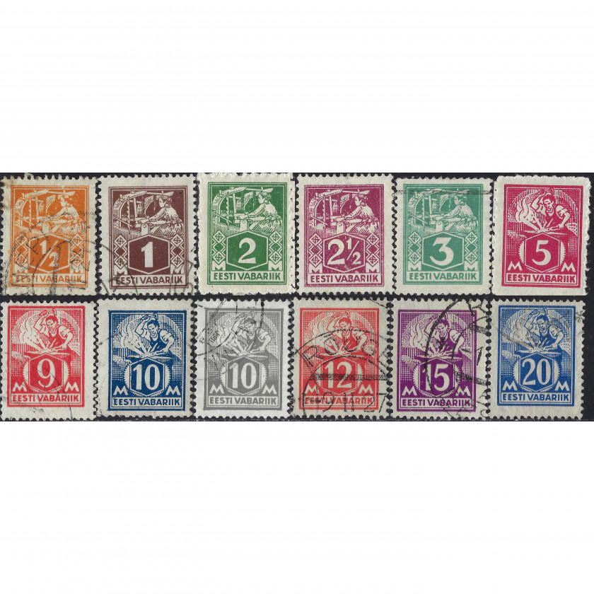 1922, Igaunija, ½m-20m, Solovjovs #32-#42, Tipogrāfija, Bez zīmoga, P14½:14