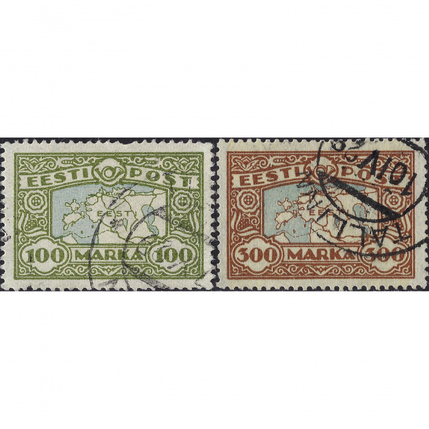 1923, Эстония, 100m-300m, Соловьев #43-#44, Типография, Без ВЗ