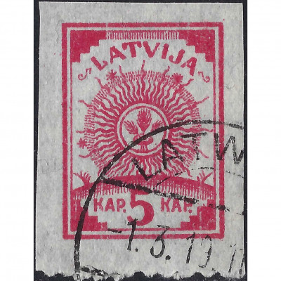 1919, Латвия, 5k, Соловьев #6, Литография, Бе...