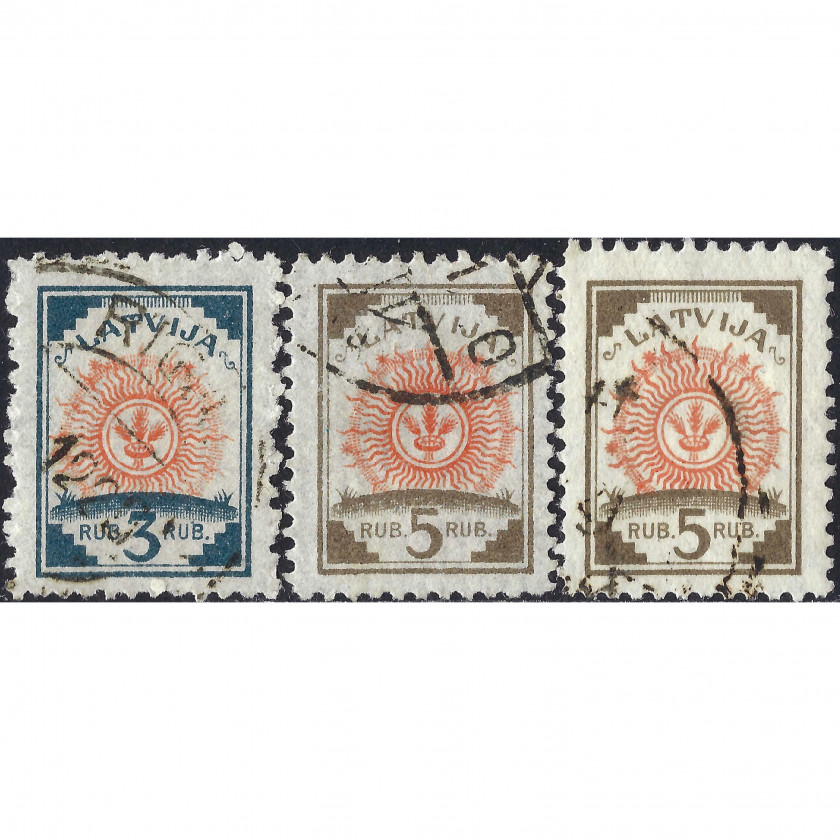 1919, Латвия, 3Rub-5Rub, Соловьев #23-#24A, Литография, Без ВЗ, P11.5