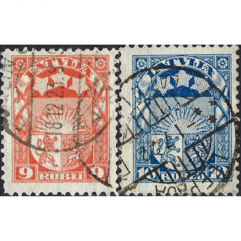 1921, Латвия, 9Rub-10Rub, Соловьев #76-#77, Литография, ВЗ, P11.5